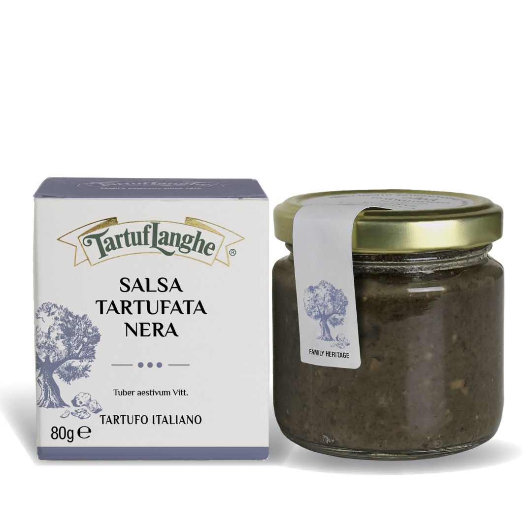 Salsa Tartufata Nera Tartuflanghe 80 g – Champignon-Trüffelsauce mit 5 % Sommertrüffel aus dem Piemont