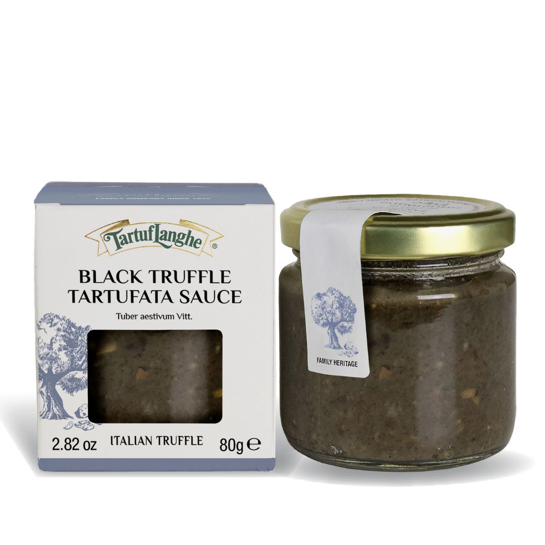 Tartuflanghe Salsa Tartufata Nera – Glas Trüffelsauce mit Tuber aestivum, Rückseite