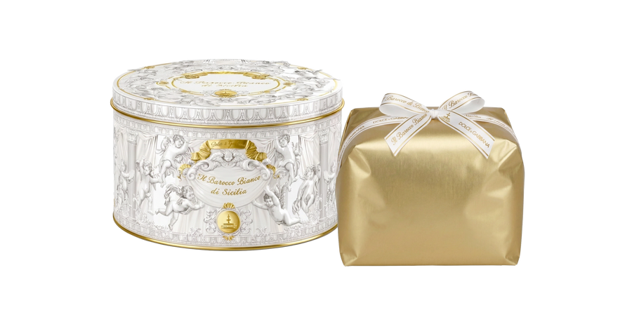 Barocco Bianco di Sicilia Panettone mit Karamell & weißer Schokolade in Dolce&Gabbana Sammeldose – Fiasconaro