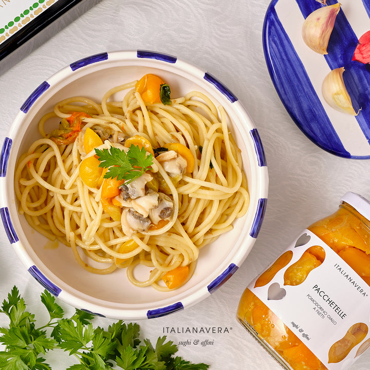 Pacchetelle Gialle für Pasta – gelbe Tomatenfilets von Italianavera als samtiger Sugo
