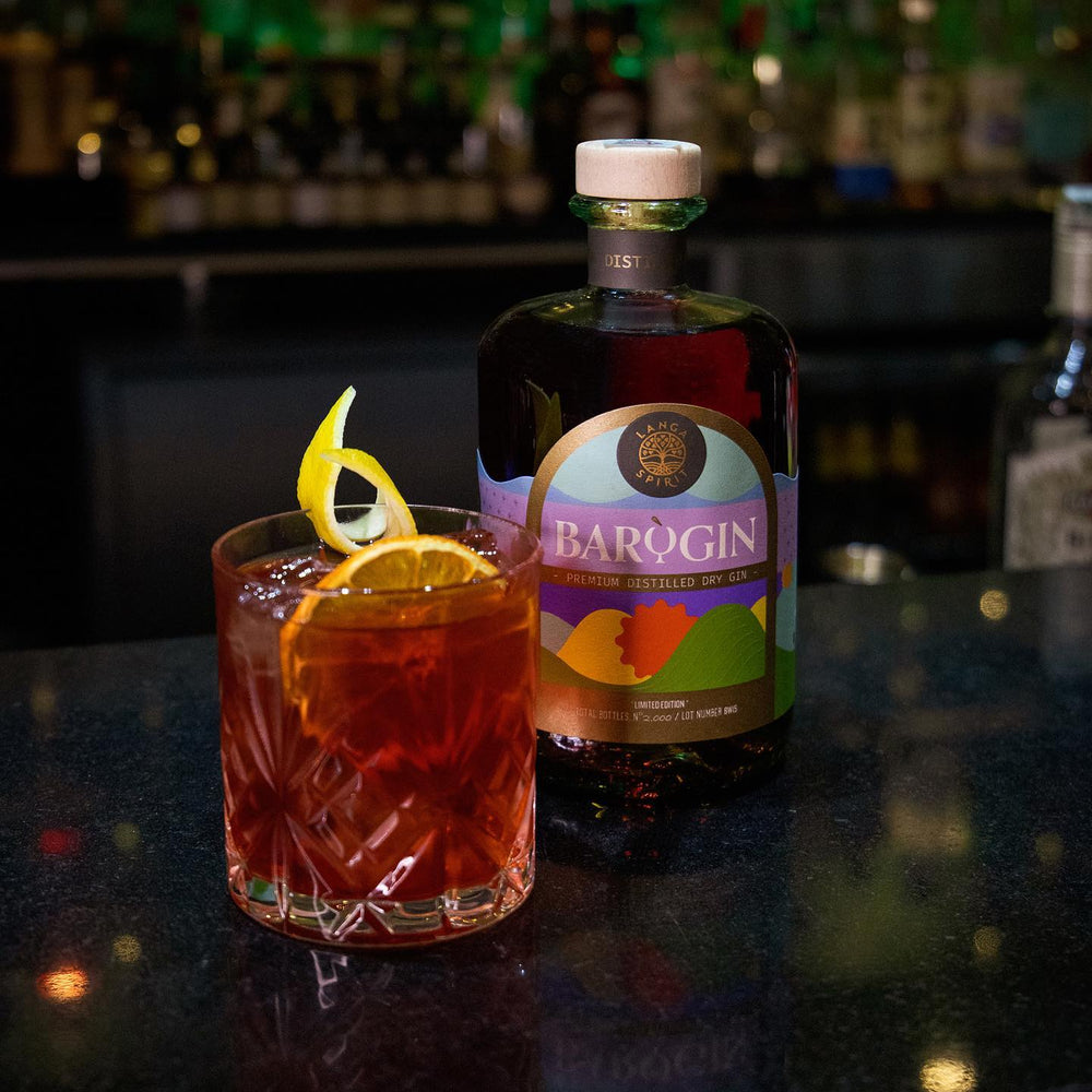 BaròGin Flasche – Ein exklusiver italienischer Gin mazeriert in Barolo-Wein.