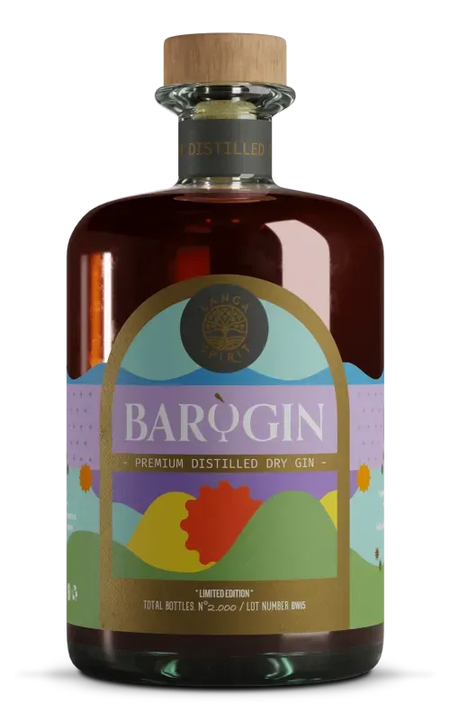 BaròGin Flasche – Ein exklusiver italienischer Gin mazeriert in Barolo-Wein.