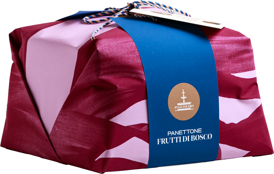Panettone Frutti di Bosco – sizilianischer Panettone mit Waldbeeren, weißer Schokoladenglasur und Schokoladenperlen