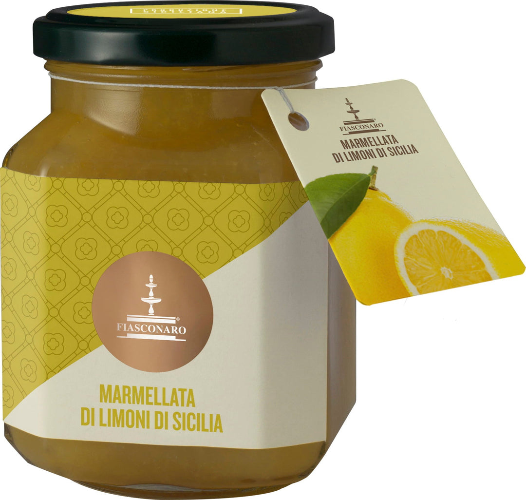 Handwerklich hergestellte Zitronenmarmelade von Fiasconaro aus sonnengereiften sizilianischen Früchten.