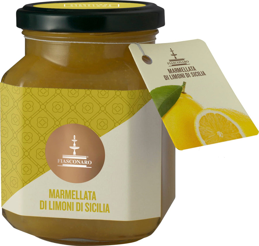 Handwerklich hergestellte Zitronenmarmelade von Fiasconaro aus sonnengereiften sizilianischen Früchten.