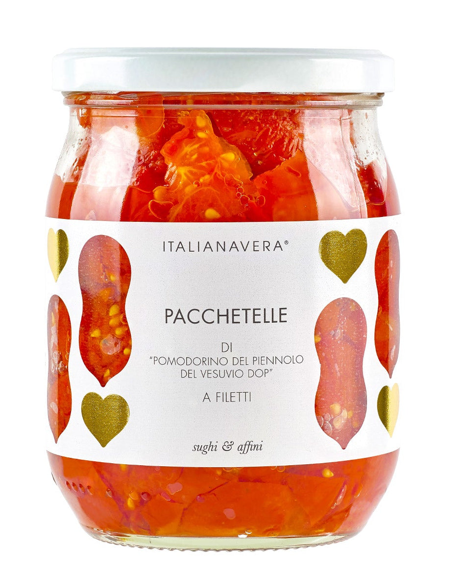 Pacchetelle Tomatenfilets vom Vesuv von Italianavera in Längsstreifen, kampanische Spezialität