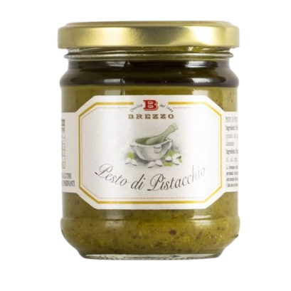 Intensives grünes Pistazienpesto aus 60% sizilianischen Pistazien für Pasta und Bruschetta.